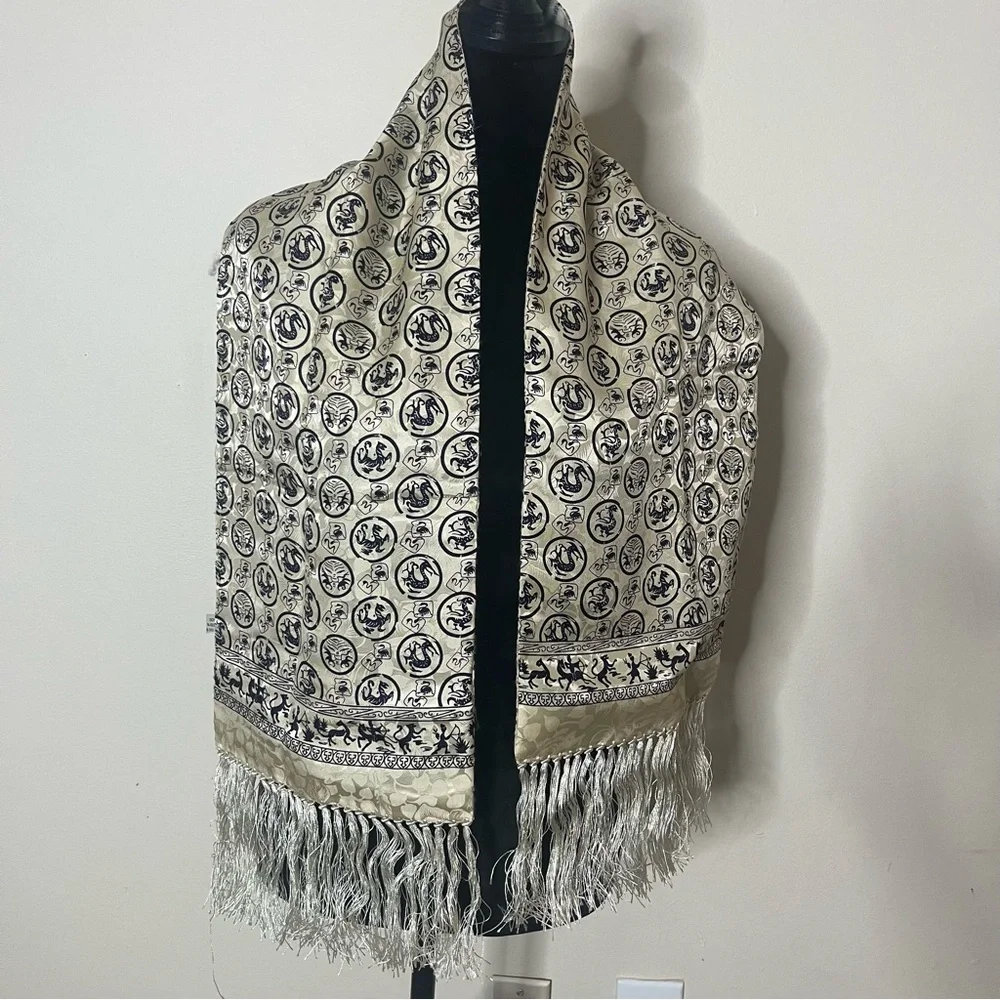 Women’s Echarpe Laine‎ Et Soie Luxury Silk/Wool Double Sided Tassel Scarf 49.5”